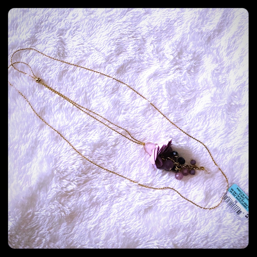 INC | Gold Necklace with Lavender Flower Charm